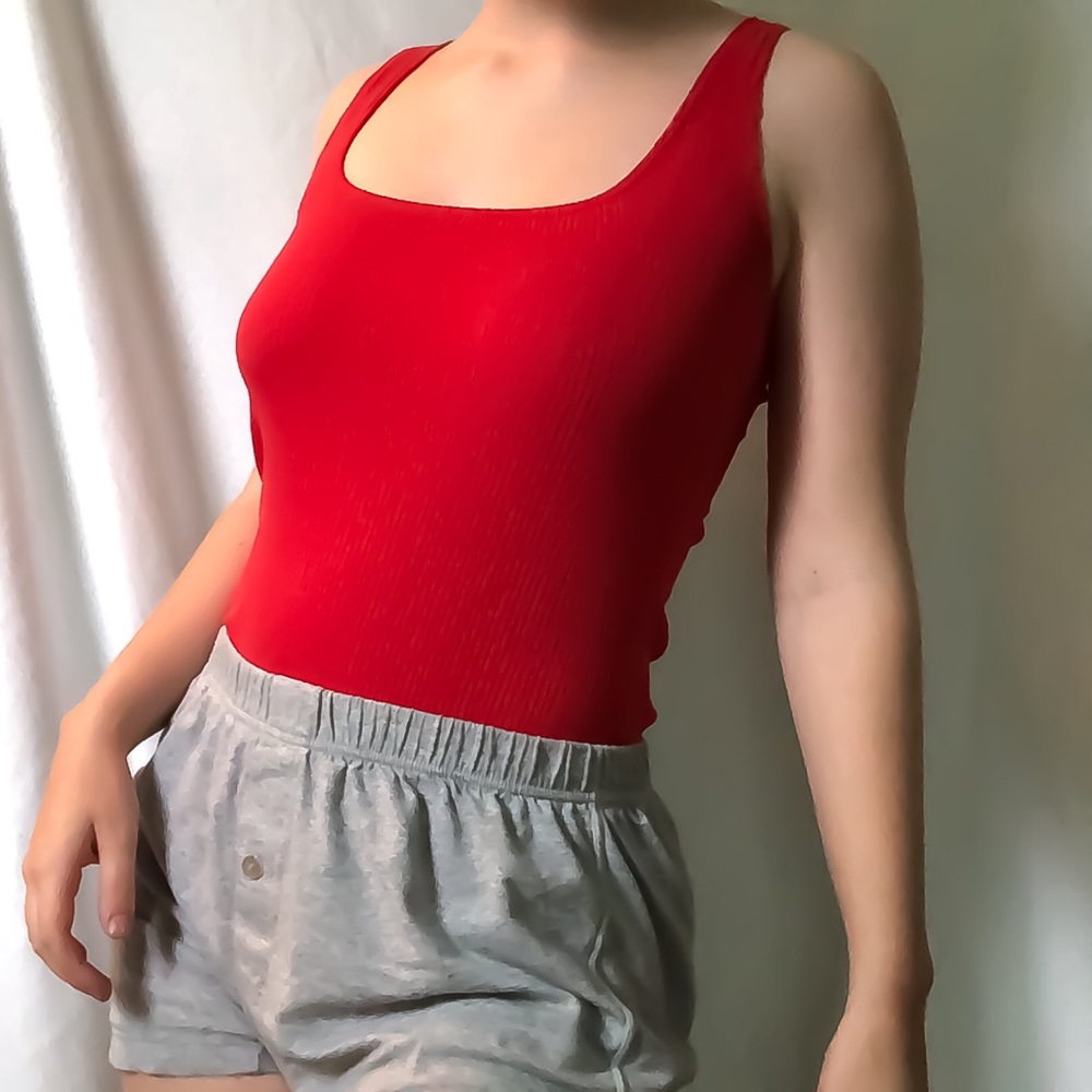 Red ribbed bodysuit
